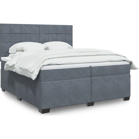 Boxspringbett mit Matratze Dunkelgrau 200x200 cm Samt (1/5)