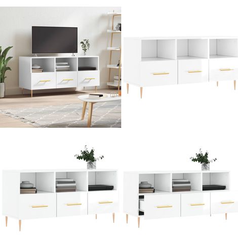 TV-Schrank Hochglanz-Weiß 102x36x50 cm Holzwerkstoff - TV Schrank - Fernsehtisch - Holzwerkstoff - Weiß - Wohnzimmermöbel - Home & Living