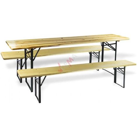 Table et bancs de brasserie - Ensemble de jardin 3 pièces 220 x 50 cm