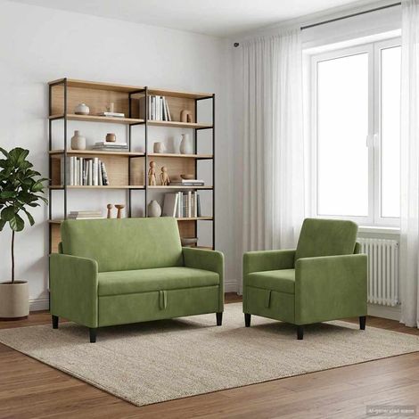 vidaXL Canapé avec rangement 2 pc Vert clair Polyester (1/5)