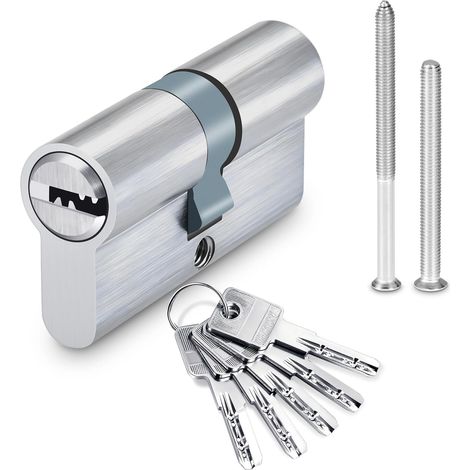 Cylindre de Serrure 30/30, Serrure à Cylindre 60 mm avec 5 clés, Convient pour les portes d'appartement et les portes de sécurité, Serrure Anti-effraction, Double Cylindre verrouillable des deux côt (1/5)