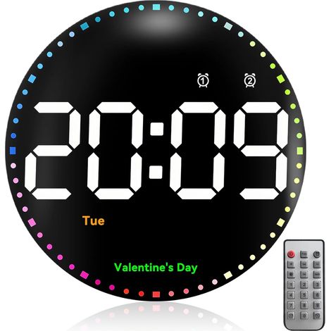 Orologio da parete digitale, orologio digitale grande da 25 cm, 12/24 ore, 7 colori, luminosità regolabile, orologio da parete con timer, conto alla rovescia, data e 2 sveglie per soggiorno, palestra