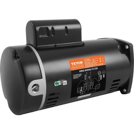 Moteur de pompe de piscine 1,5 HP 56Y, 115V/230V, 3450 RPM, 60Hz, Flasque carrée, Remplacement efficace matériel certifié (1/5)