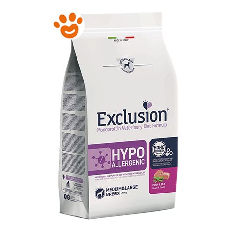 Exclusion Dog Hypoallergenic Adult Medium Large Breed Maiale e Piselli  - Exclusion Dog Hypoallergenic Adult Medium Large Breed Maiale e Piselli - Sacco Da 12 Kg