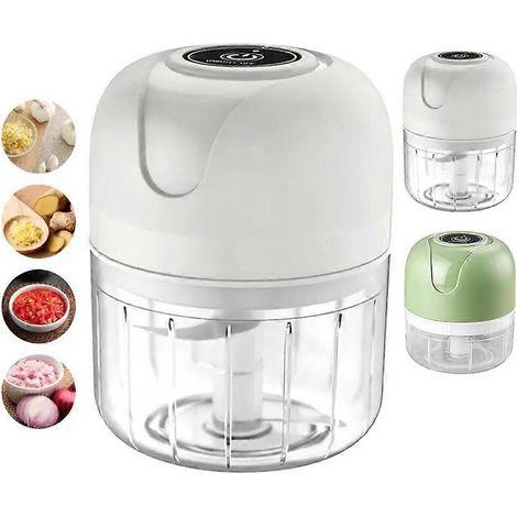Hachoir à ail électrique sans fil, mini hachoir rechargeable par USB - Idéal pour hacher l'ail, les oignons, le piment et les herbes dans les petites cuisines - Blanc - 100 ml (1/5)
