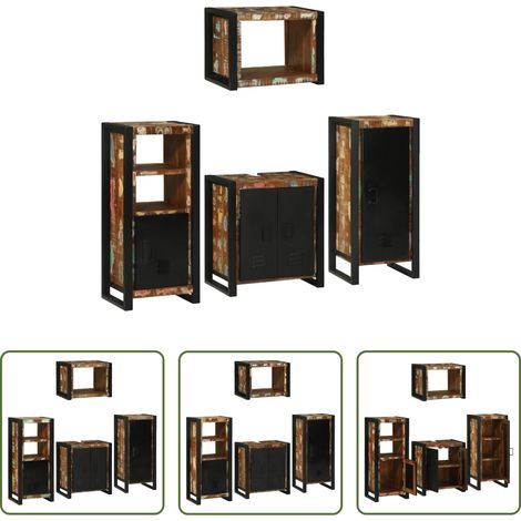 Badezimmerregal - Badezimmermöbel-Set mit Regal 4 pcs Mehrfarbig Massives Altholz (1/5)