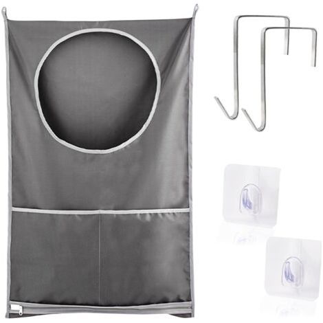 QORVA-Sac à linge à suspendre, panier à linge réglable de grande capacité avec crochets en acier inoxydable et crochets adhésifs pour linge/déménagement/rangement (1/5)