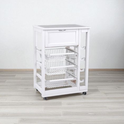 Carrello portafrutta con portapane e portabottiglie Bianco (1/5)