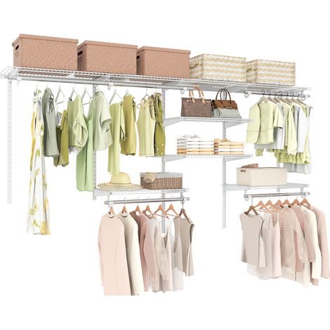 COSTWAY Wire Closet Organizer System Wall-mounted Custom Closet Kit-White (1/5)