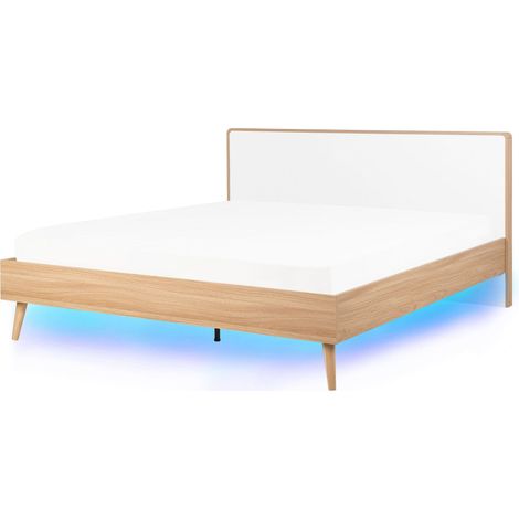 Bed with LED SERRIS 160 x 200 cm (EU King Size) Light Brown