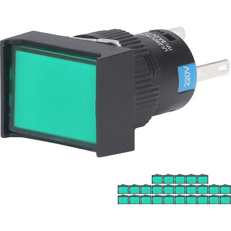 25 interrupteurs à bouton-poussoir momentanés autobloquants rectangulaires avec voyant lumineux 220 V BEMLA1611DSJ 16 mm (vert)