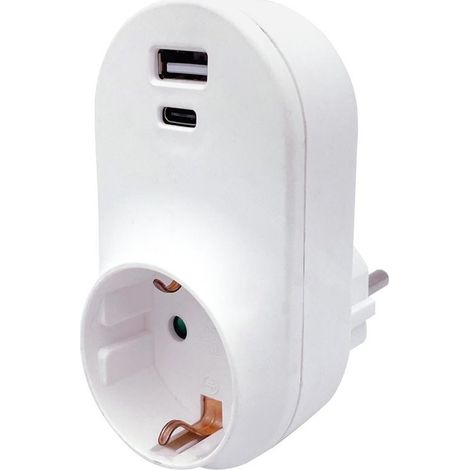 Ladro semplice con 1 uscita (3680W massimo) senza interruttore +USB +tipo C colore bianco
