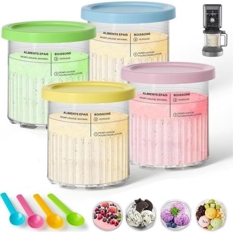 Vasos mezcladores de tamaño pinta con tapas para Ninja Creami NC500 NC501, tarros para helado, recipientes de almacenamiento, paquete de 4 (1/4)