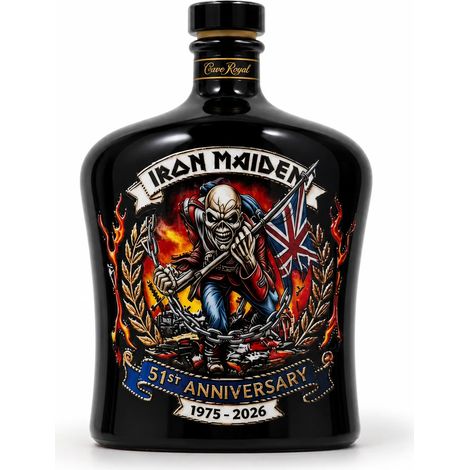 (A) Carafe de whisky commémorative Iron Maiden 51e anniversaire 1975-2026 - Collection pour les fans de heavy metal et de rock