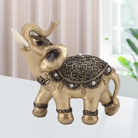 Elephant Statue Sculpture en Résine Dorée Feng Shui Porte-Bonheur pour Entrée ou Décoration de Maison (1/5)