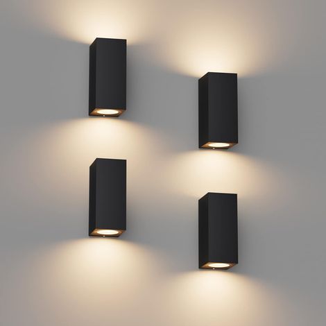 Lot de 4 Applique Murale Noir Exterieur Interieur, IP65 Etanche Up Down Lampe Murale Modernes en Aluminium, GU10 Éclairage Mural pour Entrée Couloir Escaliers, Ampoule non Incluse (1/5)