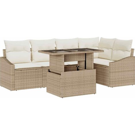 Garden Sofa Set with Cushion with Storage 6 pcs Beige and Cream vidaXL