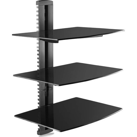Étagère Murale multimédia 3 étagères flottantes avec étagère en Verre trempé renforcé pour Lecteur DVD, boîtes, Consoles de Jeux, Accessoires TV Noir 1+2 étagères CS303 (1/5)