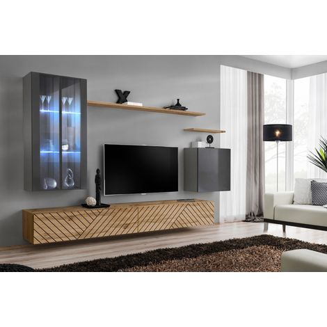 Ensemble de 7 meubles muraux "Switch XII" pour TV en bois - Beige et Gris - L 270 x H 160 x P 40 cm - Livraison gratuite