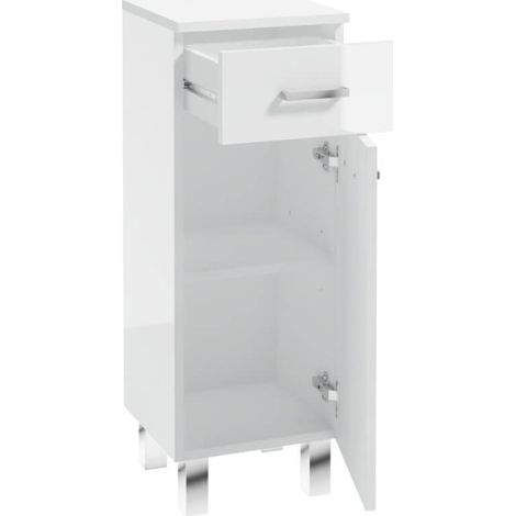 Meuble de salle de bain étroit sur pied Mea 85 x 30 cm, blanc brillant (1/4)