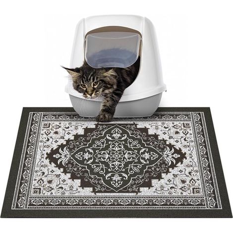 Alfombrilla para arenero de gatos，antideslizante e impermeable，material de PVC suave，resistente a la orina，para gatos de interior，60x40cm (1/5)