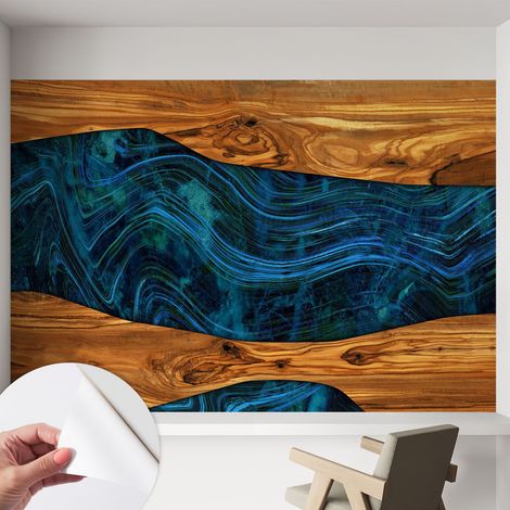Papier peint autocollant adhésif installation rapide du papier peint durable et résistante Bois bleu 152x104 cm (1/5)