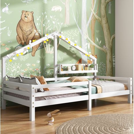 lit chambre rangement etagere 90x200 en pin bois blanc OKMYHOME (1/5)