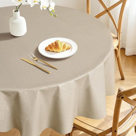 Runde Tischdecke 120 cm Beige, wasserdicht & fleckenabweisend, abwischbar