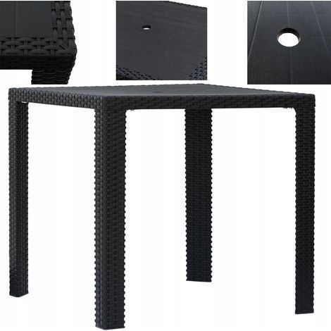 Mesa de jardín de imitación ratán negro Riviera, 82x82cm (1/5)