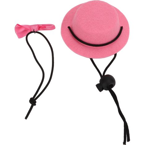 Ensemble chapeau et nœud papillon ajustable et confortable pour petits animaux de compagnie (lapins, hamsters, cochons d'Inde) (Chapeau rose, nœud papillon rose) (1/5)