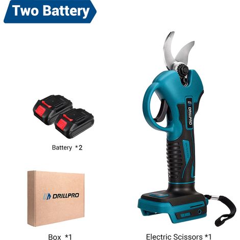 Drillpro 18 V Akku-Gartenschere SK5, Karbonstahl, 50 mm, mit 2 Akkus, für Gärten, Parks, Bauernhöfe, Gewächshäuser