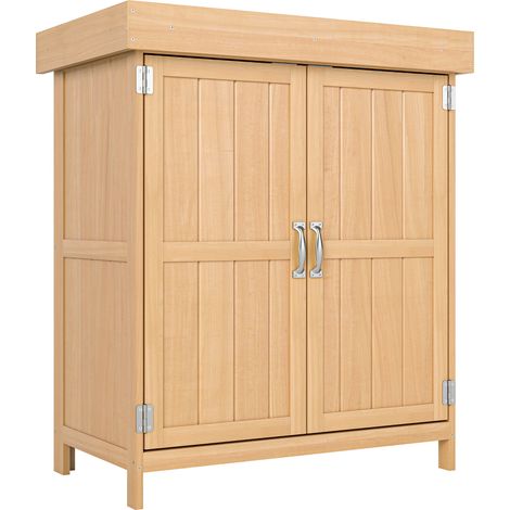 Armoire de jardin sur pied, double porte, étagère intérieure, toit bitumé relevable. Bois massif sapin, dimensions 74 x 43 x 88 cm. (1/5)