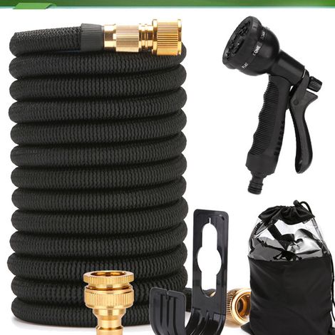 30 m langer, dehnbarer, verstärkter Gartenschlauch, passend für 1/2"- und 3/4"-Anschlüsse, 8 Sprühmuster, flexibel und auslaufsicher, inklusive Anschlussstück und Aufbewahrungstasche (1/5)
