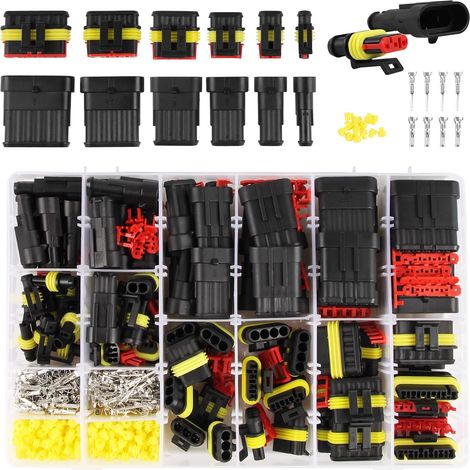 740 Pièces Imperméable à l'eau Connecteur Kit, connecteur etanche voiture,Connecteurs Étanches pour Voiture à 1/2/3/4/5/6 Broches pour Voiture, moto, camion, bateau, bateau à moteur (1/5)