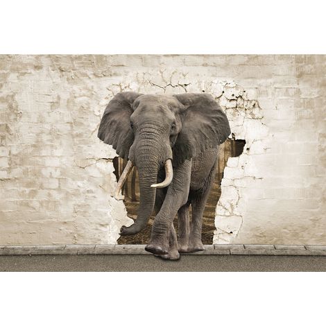 Papier peint panoramique 3D éléphant chambre ado | Tapisserie panoramique grise animaux chambre enfant | Papier peint panoramique chambre garçon - 267 x 400 cm (4 pièces) (1/2)