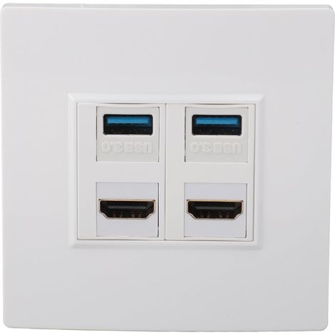 Plaque Murale HDMI USB, 2 Ports HDMI et 2 Ports USB 3.0, Prise Murale HDMI et Prise Murale USB, Blanc (1/5)