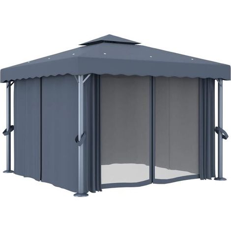 Tonnelle de jardin anthracite 3 x 3 m avec rideaux – Abri pour jardin, terrasse et extérieur, ombrage (1/5)