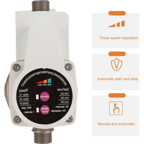 Pompe de Surpression, Pompe de Surpression D'eau 200W DC 24V DN15 Pompe de Surpression Automatique à Faible Bruit IP64 Pompe Haute Pression étanche pour évier de Cuisine Douche Jardin (1/5)