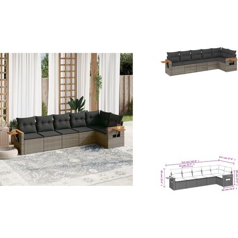 6-tlg. Garten-Sofagarnitur mit Kissen Grau Poly Rattan - Gartenmöbel - Sofasatz - Rattan Möbel - Outdoor Sofa - Lounge Set (1/3)