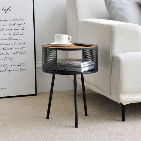 [En.Casa] – Table d'appoint noir effet bois – Espace de stockage intérieur – 3 pieds en métal – Dimensions 45x34cm