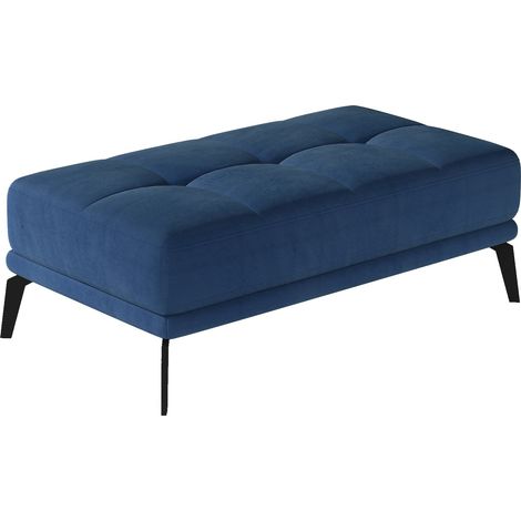 Pouf moderne velours capitonné et pieds métal noir TORPILLE-Bleu marine (1/3)