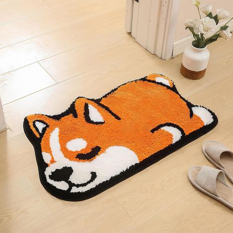 Tapis de bain, tapis de sol mignon corgi de dessin animé, doux et antidérapant, tapis de bain lavable en machine pour toilettes, baignoire, cuisine, 50 x 80 cm (orange) (1/5)
