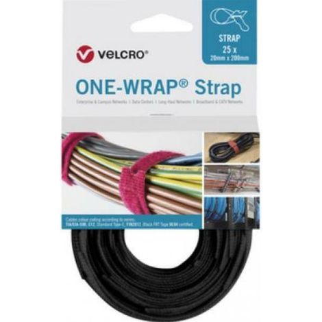 Fascetta fermacavi VELCRO® “One-Wrap” 20x200mm colore nero (confezione da 25 unità)