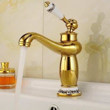 Waschtischarmatur mit Keramikgriff für Waschbecken/Spülbecken, modernes Design, Gold (1/4)