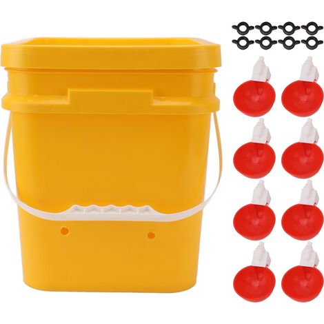 Abreuvoir automatique pour poulets avec réservoir portatif de 12 L, équipement d'abreuvement pour volailles (seau pour oies et canards) + grand bol rouge + vis noires (1/5)