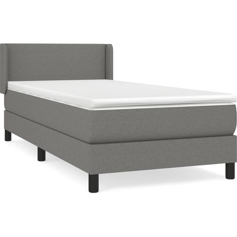 Lit simple Lit adulte Sommier à lattes de lit avec matelas Gris foncé 90x200 cm Tissu