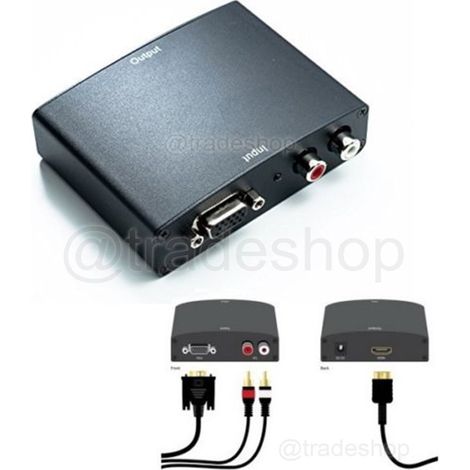 Trade Shop - VIDEO CONVERTER CONVERTITORE AUS ANALOGICO VGA + AUDIO R/L ZU HDMI TV MONITOR PC -