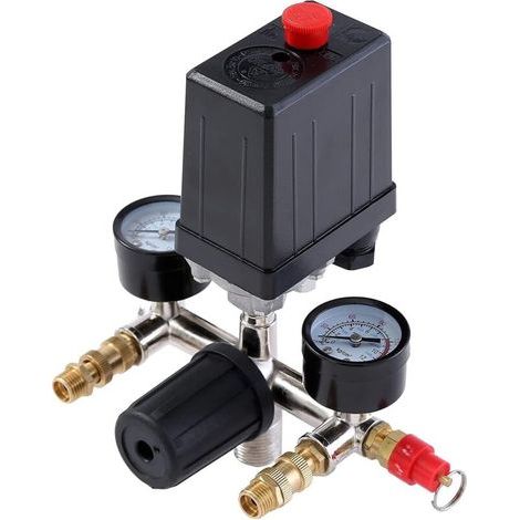 Pressostat de compresseur d'air G1/4' – Double sorties – Régulateur de pression 10 bars – Tension 220V monophasé (1/5)