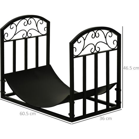 Range-bûches en métal pour usage intérieur/extérieur (avec étagères incurvées), capacité de 60 kg de bois de chauffage, noir, 60,5 x 36 x 46,5 cm (1/5)