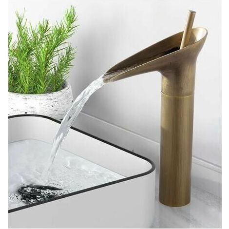 Robinet Salle Bain Bronze Antique, Robinet Lavabo de Cascade, Mitigeur Monocommande de Lavabo Haut Robinet de Salle de Bain avec Valve en Céramique (1/5)
